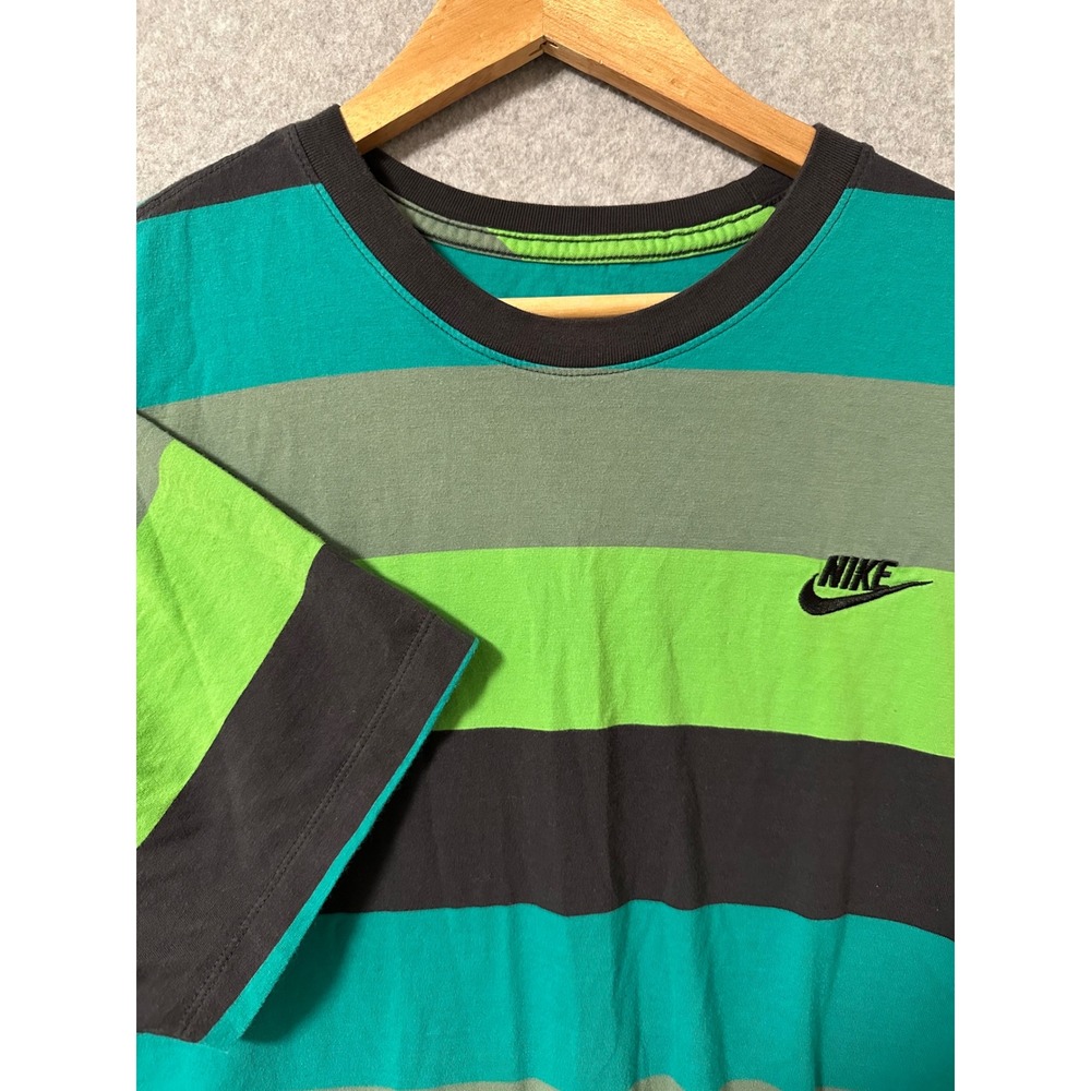 Nike Striped T-Shirt Mens XL Green Teal Black Futura Logo Short Sleeve Tee